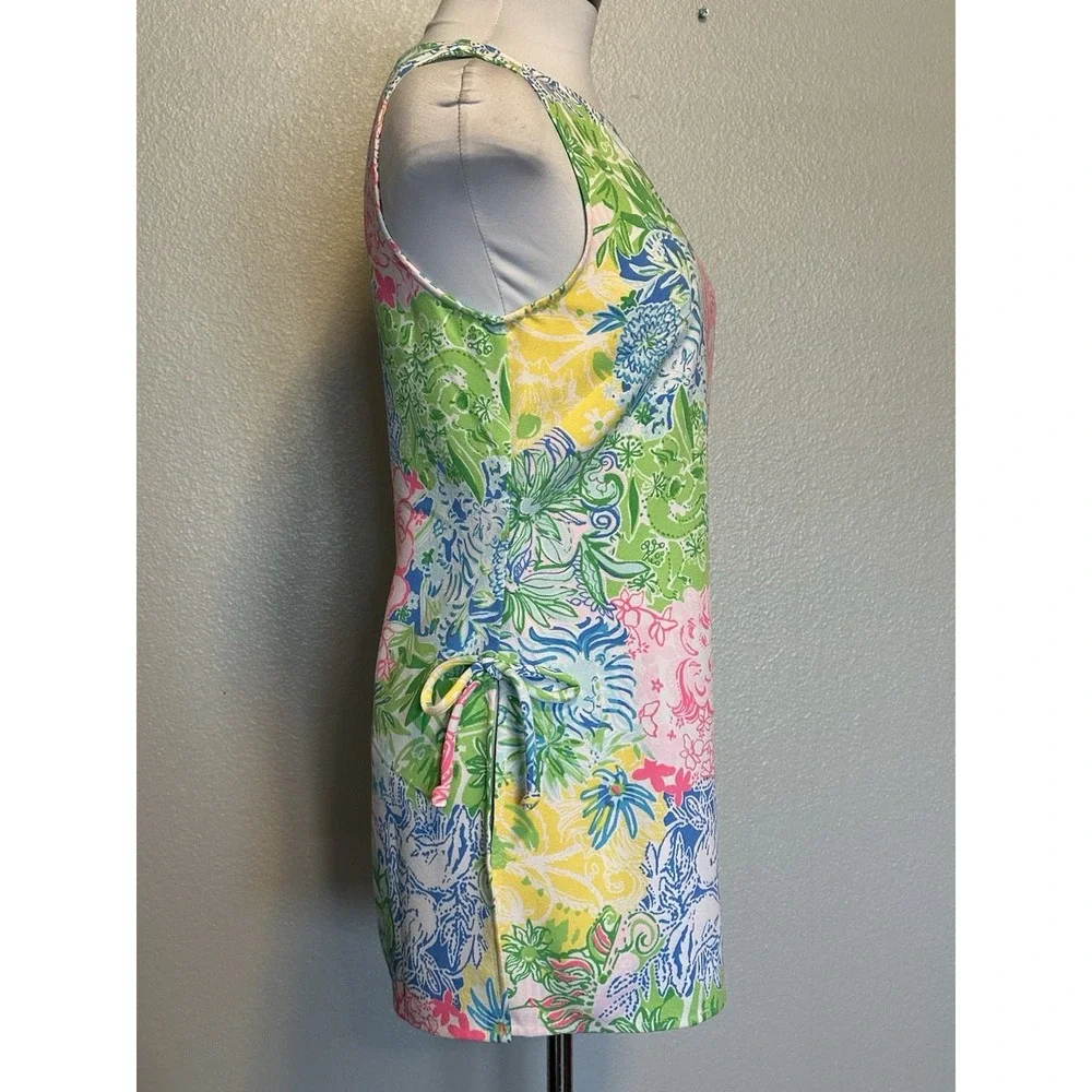 NEW Lilly Pulitzer XS Donna Cheek to Cheek Tunic Top  Floral Lion Around Tie Zip
